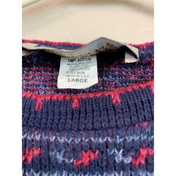 Sasson Vintage Womens Sweater Blue White Crew Neck Size Large Made in USA - Picture 3 of 4